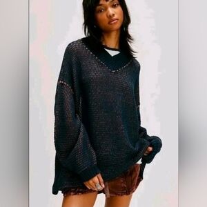 Free People Oversized Maisie Sweater Midnight Combo Small & Medium NWT$148